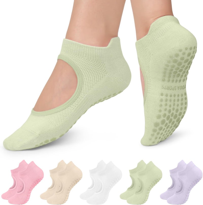 BLONGW 5 Pairs Pilates Socks Yoga Socks with Grips for Women Non Slip, Pilates, Workout, Pure Barre, Ballet, Dance, Hospital Socks - Image 1